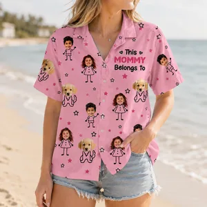 Custom Photo This This Grandpa Grandma Daddy Mommy Belongs To Kids and Pet Personalized Hawaiian Shirt