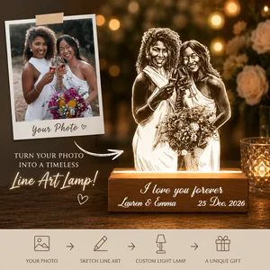 Custom Line Art Lesbian Wedding Photo LED Acrylic Night Light Personalized Lamp