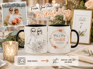 Personalized Mrs & Mrs Mug Set of 2, Custom Wedding Day Mug For Lesbian Couple, Just Married Mug, Two Brides Cups 11oz 15oz
