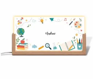 Name Desk Plate For Teacher - Personalized Acrylic Led Light With Wooden Base - Custom Gift For Teachers & Educators
