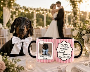 Personalized Set of 2 Dog Wedding Mugs | Custom Stripe Pet Photo Coffee Cups | Engagement Gift