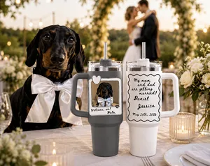 Personalized Set of 2 Dog Wedding 40oz Tumblers, Custom Pet Photo Travel Mugs, Engagement Gift