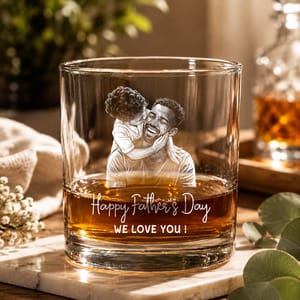 Custom Photo Pencil Sketch Best Dad Ever - Personalized Whiskey Glass