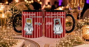 Personalized "Marriage Lets You Annoy" Stripe Wedding Mug Set