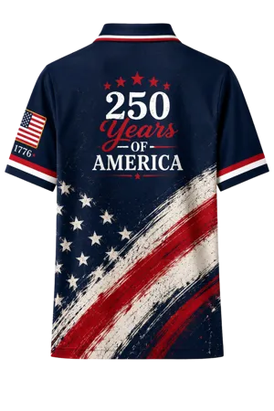 250 Years of America Golf Polo Shirt, Patriotic USA Flag Eagle Polo, 4th of July AOP Golf Shirt