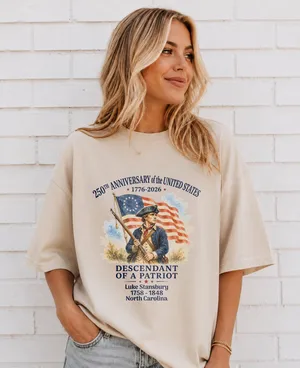 Personalized 250 Years of America Shirt, Custom Name Descendant of a Patriot, Patriotic 1776–2026