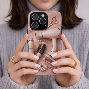 Stylish Hair Styling Tools Phone Case, Personalized Clear Case, Gift For Hairstylists And Beauty Enthusiasts