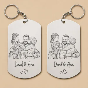 Custom Photo Pencil Sketch Family Dog Cat Portrait - Personalized Aluminum Keychain