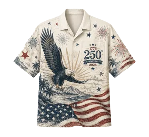 USA 250 Years of Freedom Hawaiian Shirt, Patriotic Eagle Flag 1776-2026 AOP Hawaii Shirt