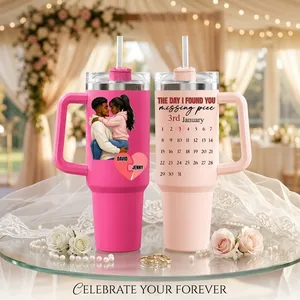 "The Day I Found You" Personalized 40oz Tumbler with Handle – Custom Names, Anniversary Date & Calendar Design, Stainless Steel Travel Mug
