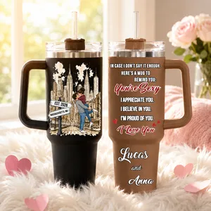 "In Case I Don't Say It Enough" Personalized City Couple Tumbler – Large 40oz Stainless Steel Insulated Travel Cup, Romantic Anniversary & Wedding Gift