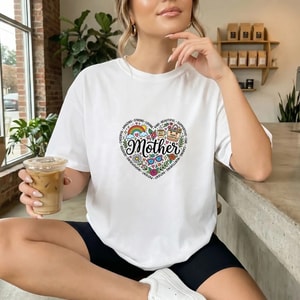 Mother Heart Doodle Art T-Shirt – Colorful Floral Best Mom Graphic Tee
