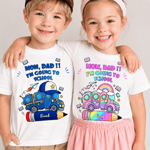 Personalized Back to School T-Shirt for Kids – Mom, Dad!! I'm Going to School Custom Name Tee