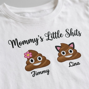 Personalized Mommy's Little Shits T-Shirt – Custom Funny Kids Poop Emoji Family Tee