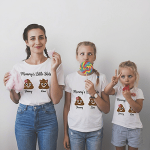 Personalized Mommy's Little Shits T-Shirt – Custom Funny Kids Poop Emoji Family Tee