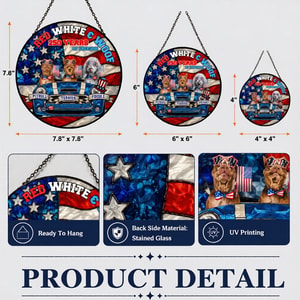 Red, White & Woof Personalized July 4th Suncatcher