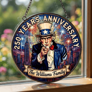 Custom 250th Uncle Sam Patriotic USA Stained Glass Suncatcher