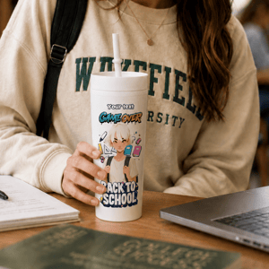 Personalized Game Over Back To School 16oz Plastic Skinny Tumbler with Straw