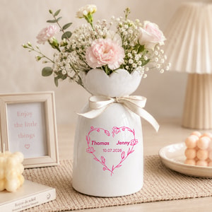 Personalized Anniversary Flower Vase – Custom Couple Names Ceramic Vase