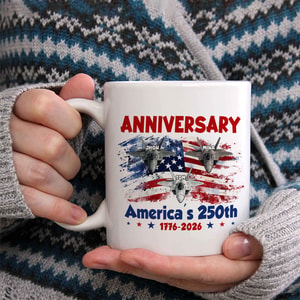 Personalized America's 250th Anniversary Fighter Jet Mug Custom Names Patriotic Independence Day Gift 1776–2026
