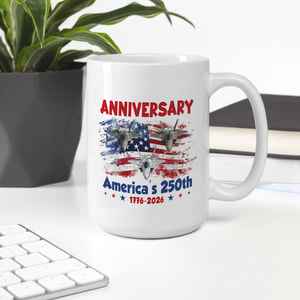 Personalized America's 250th Anniversary Fighter Jet Mug Custom Names Patriotic Independence Day Gift 1776–2026
