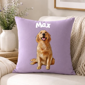 Personalized Custom Pet Photo Pillow Case Dog & Cat Portrait with Name Throw Pillow Cover