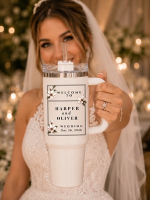 Custom Magnolia Floral Wedding Ceramic Mug Gift