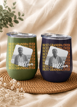 Custom Photo Best Grandpa Ever Wine Tumbler Personalized Name Travel Cup