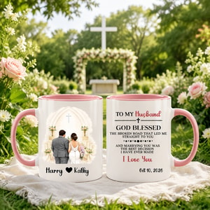 Custom Church Wedding Mug For Husband - God Blessed Broken Road Gift