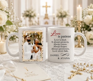 1 Corinthians 13:4 Set of 2 Mugs | Custom Wedding Couple Photo Gift