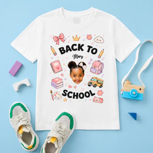 Personalized Back to School Kids Photo T-Shirt – Custom Face & Name Shirt for Boys and Girls, First Day of School Gift