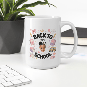 Personalized Back to School Kids Photo Mug – Custom Name & Face Coffee Mug for Boys and Girls, First Day of School Gift