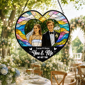 Custom Sketch Photo Suncatcher, You & Me We Got This Couple Gift
