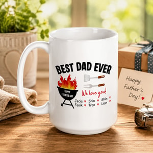 Best Dad Ever Personalized Father's Day Mug – Custom Kids Names BBQ Coffee Mug – Gift for Dad from Children – Ceramic Father's Day Cup
