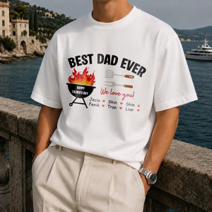 Best Dad Ever Personalized BBQ T-Shirt – Custom Kids' Names Father's Day Gift Shirt for Dad Tee