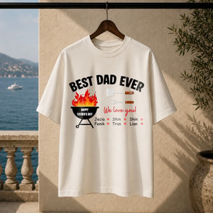 Best Dad Ever Personalized BBQ T-Shirt – Custom Kids' Names Father's Day Gift Shirt for Dad Tee