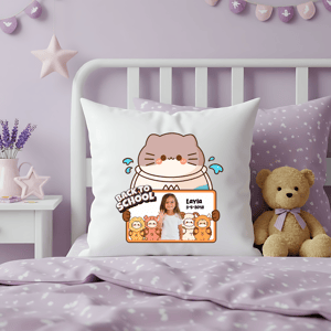 Personalized Back to School Cat Photo Pillow | Custom Kids School Memory Throw Pillow Gift