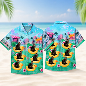 Custom Pet Hawaiian Shirt Personalized Cat Photo Pool Party Summer Shirt