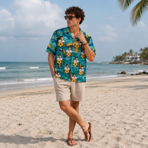 Custom Photo Hawaiian Shirt for Dad & Kids - Tropical Design, Personalized Family Shirt