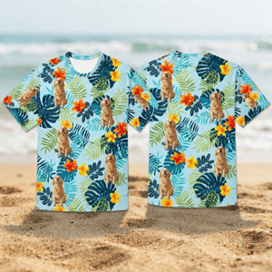 Custom Pet Face T Shirt Personalized Dog Photo Tropical Vacation Shirt