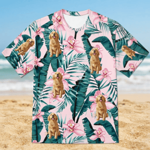 Custom Pet Face T Shirt Personalized Dog Photo Tropical Vacation Shirt