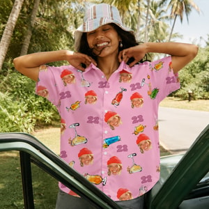 Custom Face Birthday Hawaiian Shirt, Personalized Age Aloha Shirt, Tropical Beach Birthday Shirt, Funny Birthday Vacation Outfit, Custom Party Shirt,