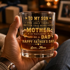 To My Son Mother to Dad Hearts, Personalized Whiskey Glass, Gift for Son