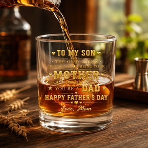 To My Son Mother to Dad Hearts, Personalized Whiskey Glass, Gift for Son