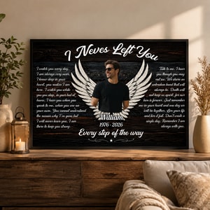 Loss of Dad, Husband - Custom Photo Angel Wings I Never Left You - Memorial Gift - Personalized Canvas Prints For Family Members