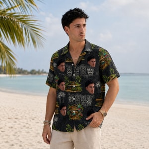 Tropical Island Aloha Shirt - Custom Face Dad Hawaiian Shirt, Upload Dad's Photo
