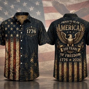 Vintage 250 Years American Flag Hawaiian Shirt, 1776–2026 Patriotic Eagle Shirt, USA Freedom AOP Hawaii Shirt