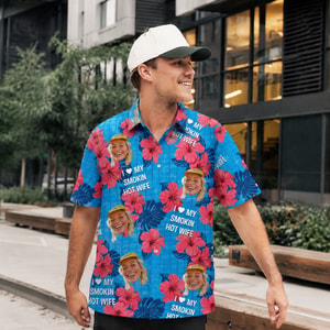Personalized Wife or Girlfriend Photo Hawaiian Shirt, Funny Hot Wife Gift, Romantic Beach Vacation Shirt, Custom Couple Gift