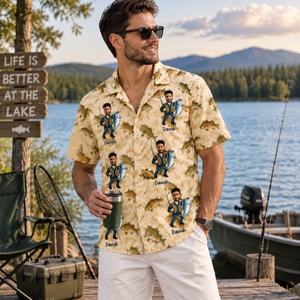 Custom Dad Face Fishing Hawaiian Shirt - Upload Dad Photo and Name, Fishing Dad Gift