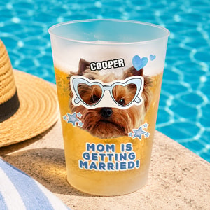 Custom Pet Face Frosted Bachelorette Cups – Personalized Dusty Blue Bridal Party Favors & Wedding Rehearsal Decor